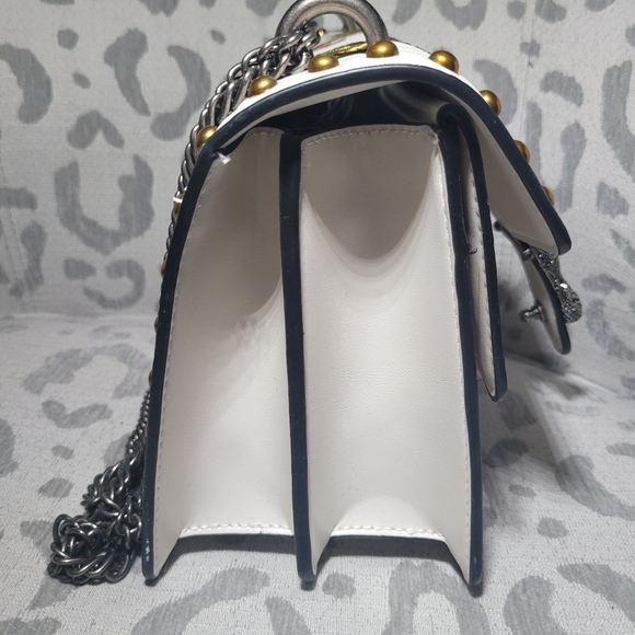 Floral Pink Red Dionysys White Faux Leather Gold Stud Black NEW - Picture 7 of 12